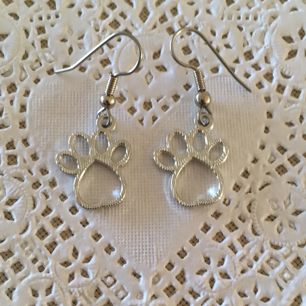 HAND CRAFTED Paw Earrings Silver Toned Pierced
